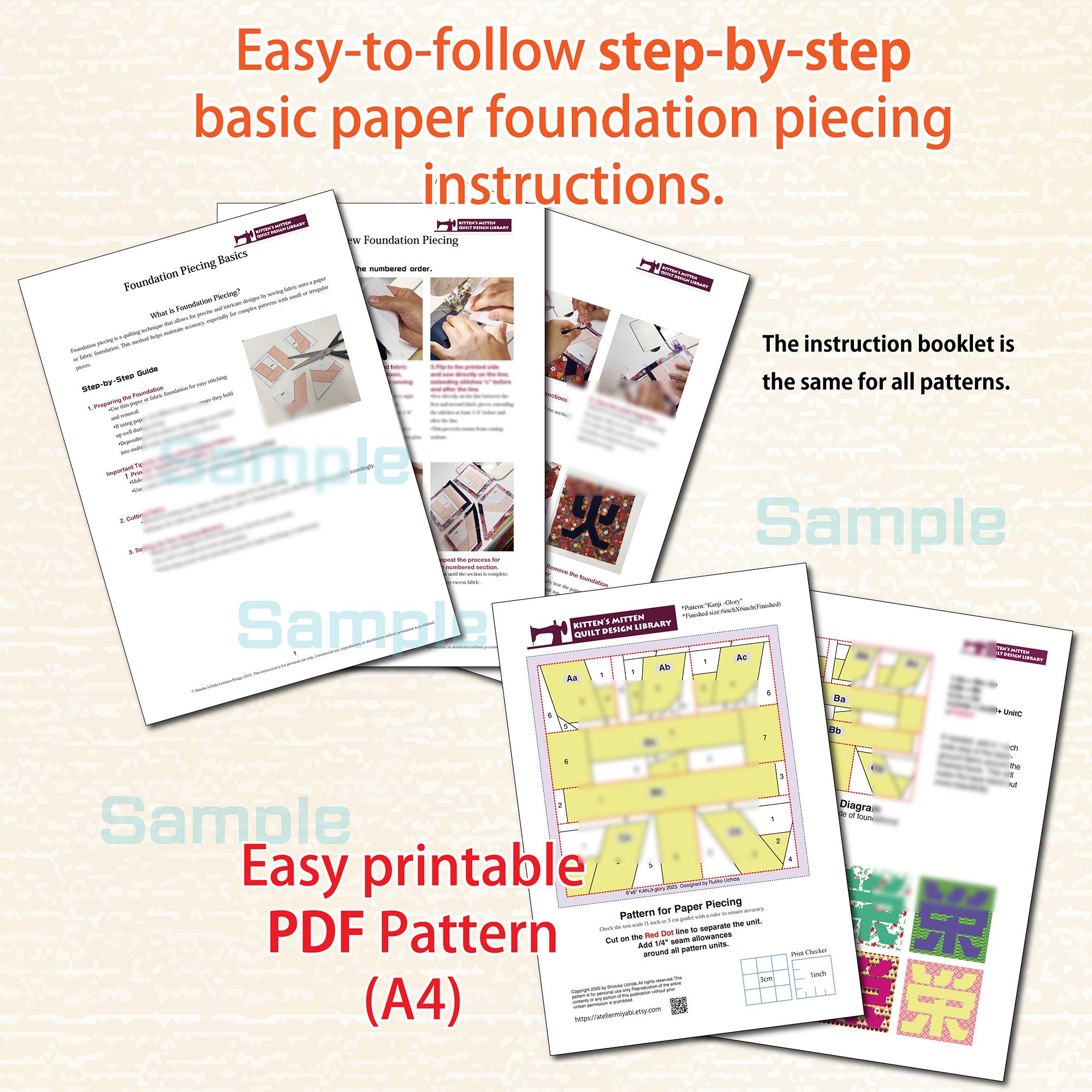 Kanji Wind Quilt Block - Japanese FPP Pattern PDF - Kaze (Wind) - 6x6 Foundation Paper Piecing - Image 5