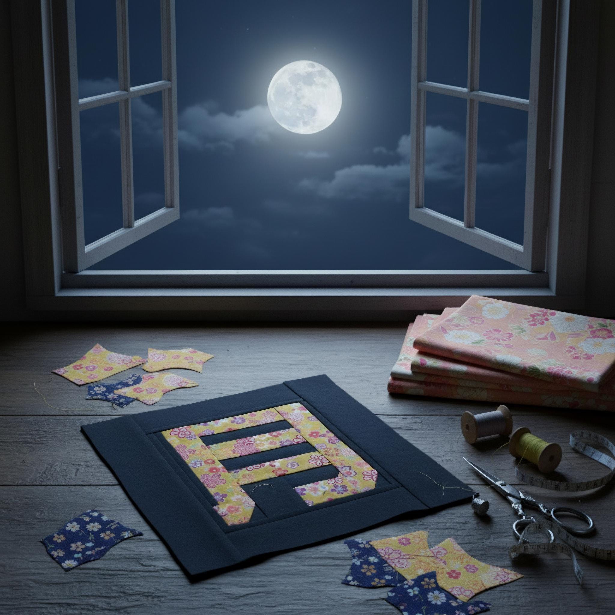 FREE Kanji Moon Quilt Block - Beginner Japanese FPP Template - Tsuki (Moon) - 6x6 Foundation Paper Piecing - Image 4