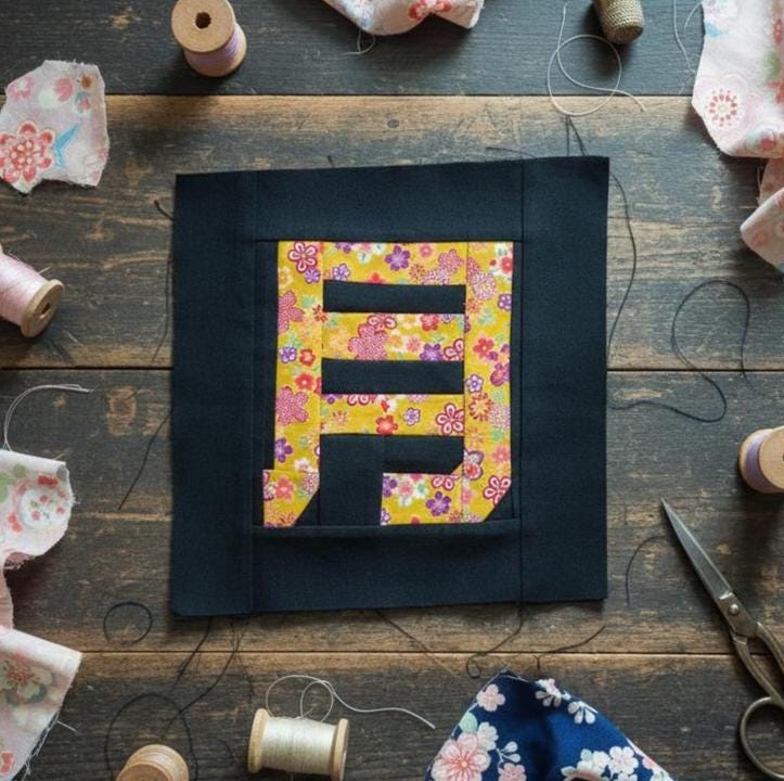 FREE Kanji Moon Quilt Block - Beginner Japanese FPP Template - Tsuki (Moon) - 6x6 Foundation Paper Piecing - Image 3